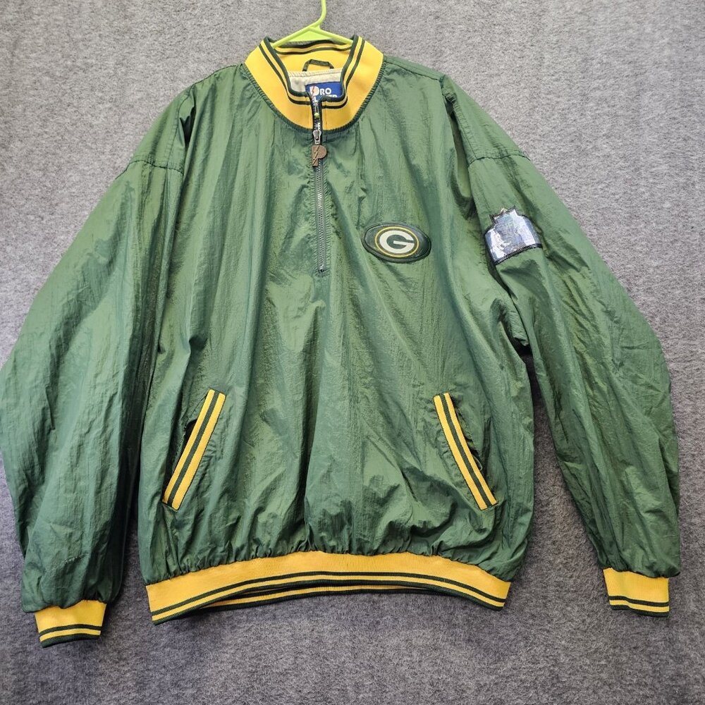 Vintage Green Bay Packers Jacket Mens XL Pro Player NFL Football Hole
